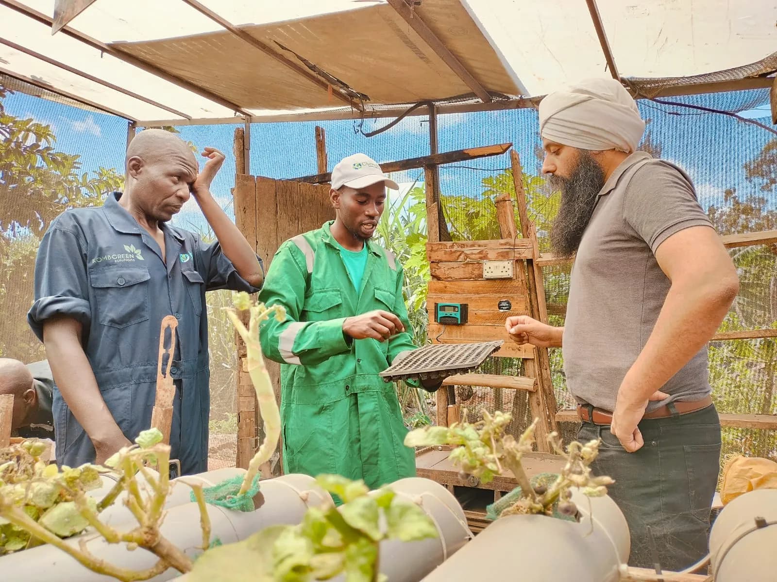 Checking crop growth on a vertical farming rig